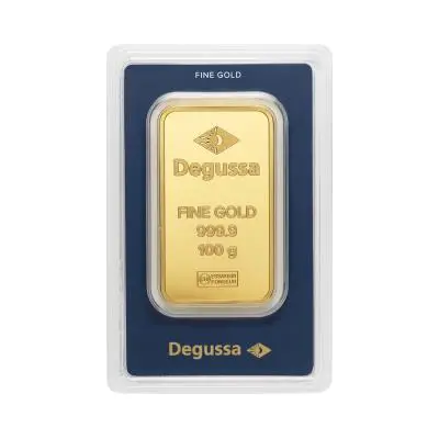 100g Degussa Gold Bar in blister pack