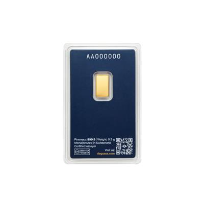 0.5g Degussa Gold Bar in blister pack