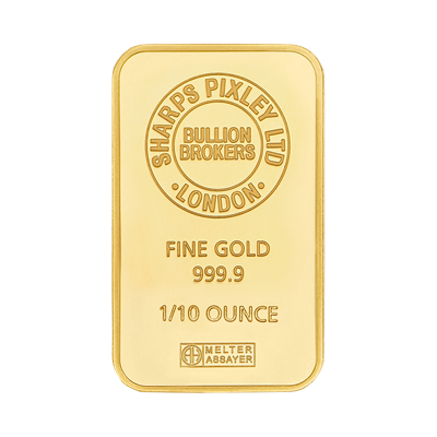 1/10oz gold bar by Sharps Pixley