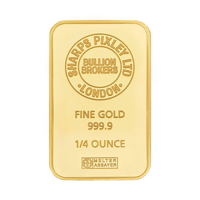 Front side of the 1/4oz Gold Bar by Sharps Pixley