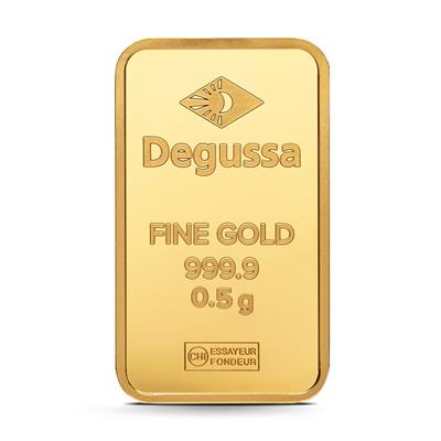 0.5g Degussa Gold Bar front side