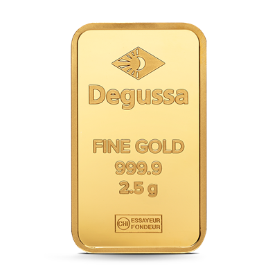 2.5g Degussa Gold Bar front