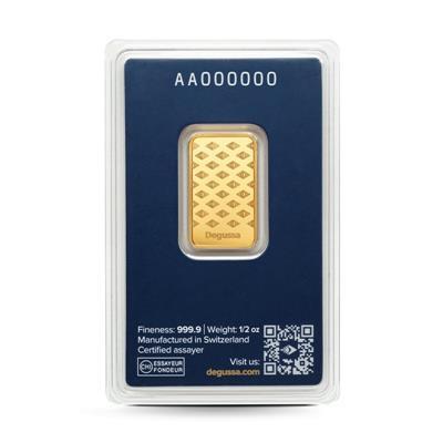 1/2oz Degussa Gold Bar in blister packaging