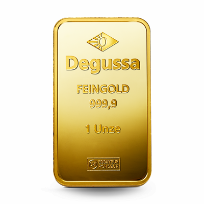 1oz Gold Bar Degussa Vintage Design unpackaged