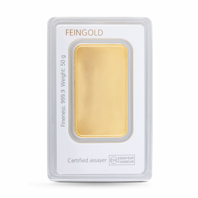 50g Gold Bar Degussa Vintage Design packaged