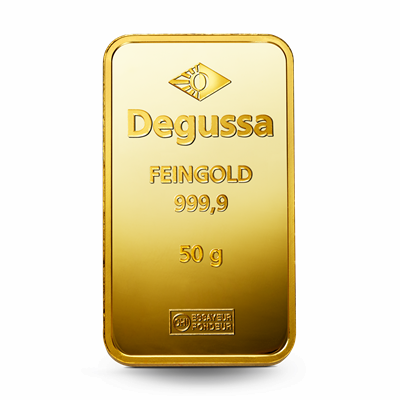 50g Gold Bar Degussa Vintage Design unpackaged