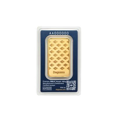 100g Degussa Bar in blister packaging reverse