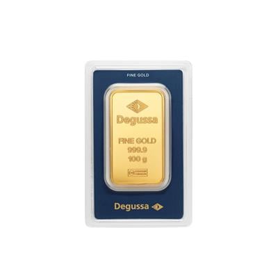 100g Degussa Gold Bar in blister pack