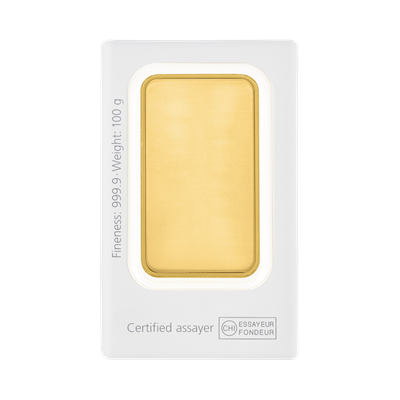 100g Gold Bar by Sharps Pixley in protective packaging
