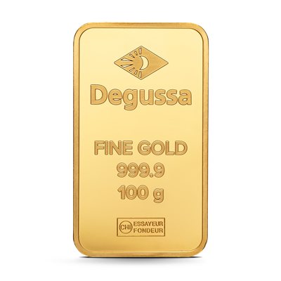 100g Degussa Gold Bar front side