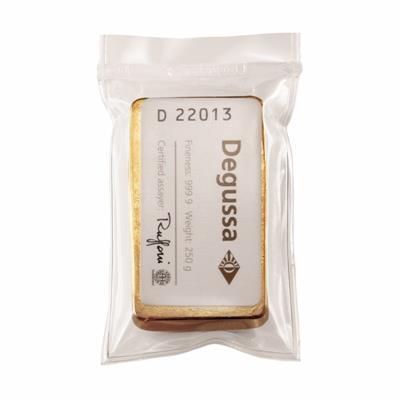 250g Gold Bar - Degussa Vintage Design packaged