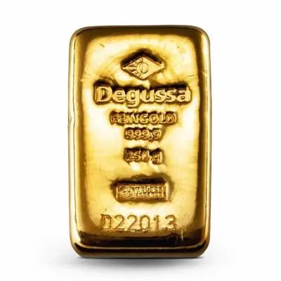 250g Gold Bar - Degussa Vintage Design unpackaged