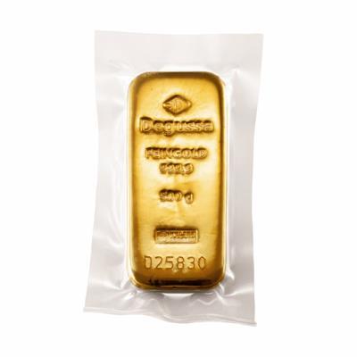 500g Gold Bar - Degussa Vintage Design packaged