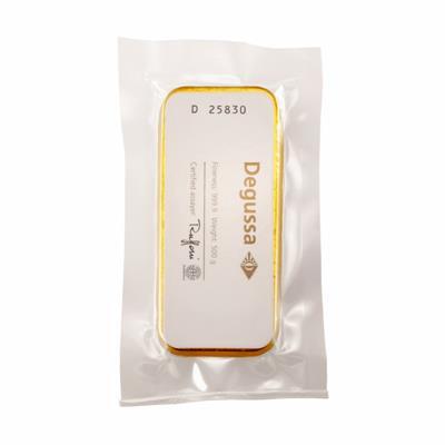 500g Gold Bar - Degussa Vintage Design packaged
