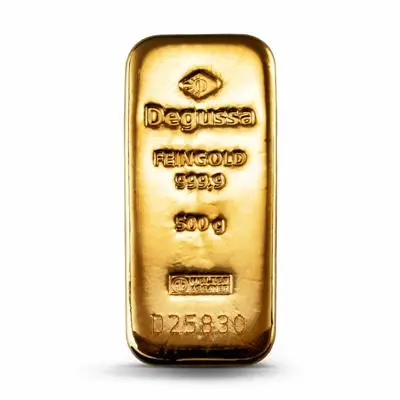 500g Gold Bar - Degussa Vintage Design unpackaged
