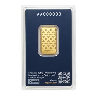 10g Gold Bar - Degussa in blister pack back