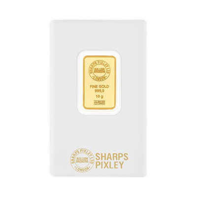 10g Gold Bar by Sharps Pixley in protective packaging