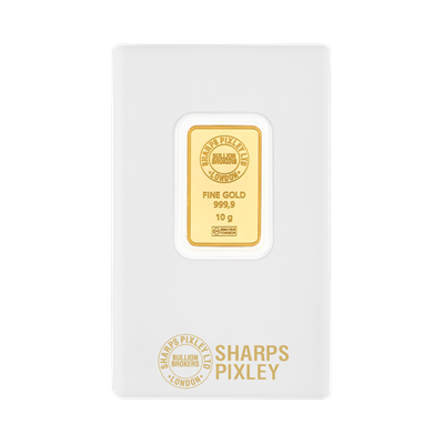 10g Gold Bar by Sharps Pixley in protective packaging