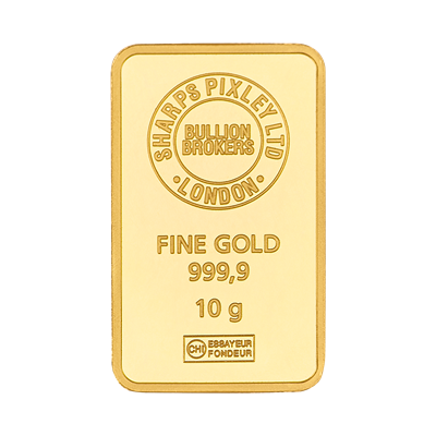 Front side of the 10g Gold Bar by Sharps Pixley