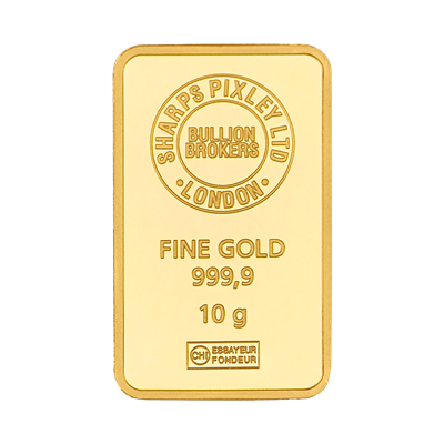 Front side of the 10g Gold Bar by Sharps Pixley