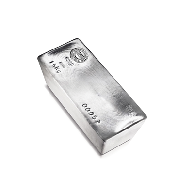 Front side of the 15kg Silver Bar by Sharps Pixley