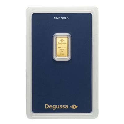 1g Degussa Gold Bar in blister pack