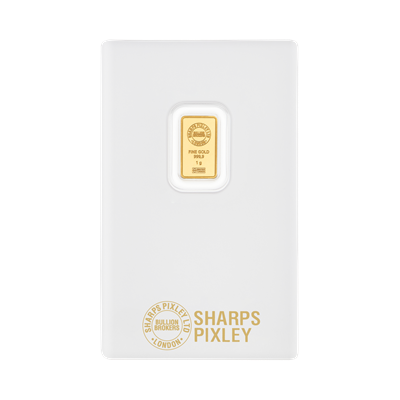 1g Gold Bar by Sharps Pixley in protective packaging