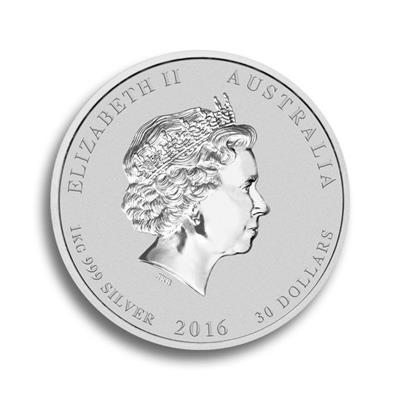 Obverse of the 2016 1kg Australian Lunar II Silver Coin - Year of the Monkey