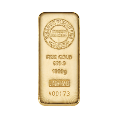 Front side of the 1kg Gold Bar by Sharps Pixley