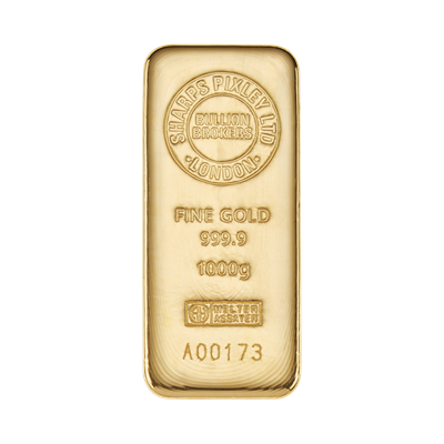 Front side of the 1kg Gold Bar by Sharps Pixley