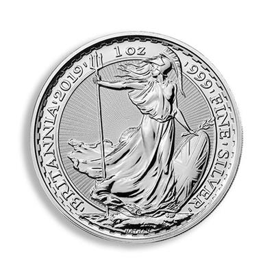 2019 1oz Britannia Silver Coin reverse side featuring image of Britannia