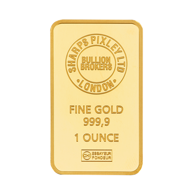 Front side of the 1oz Gold Bar by Sharps Pixley