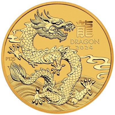 2024 1oz Australian Lunar Series III Year of the Dragon Gold Coin