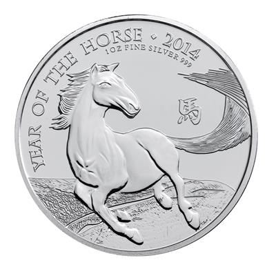 2014 1oz Silver Lunar Year of the Horse reverse featuring the Uffington Horse