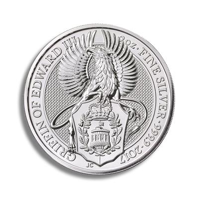 Reverse of the 2017 2oz The Queen's Beasts, Griffin of Edward III Silver Coin