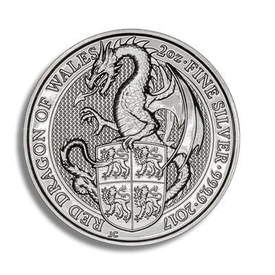 2017 2oz The Queen's Beasts, Red Dragon of Wales Silver Coin