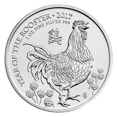 2017 1oz Silver Lunar Year of the Rooster reverse featuring the rooster