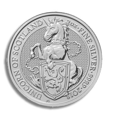 Reverse of the 2018 2oz The Queen's Beasts, Unicorn of Scotland Silver Coin