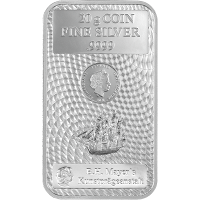 Front side of the 20g Cook Islands Bounty Silver Coin Bar