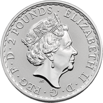 2020 1oz Britannia Silver Coin - Pre-Owned obverse featuring Queen Elizabeth II's fifth portrait