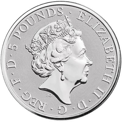 2021 2oz Queen's Beast White Greyhound of Richmond Silver Coin Obverse