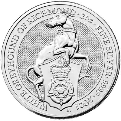 2021 2oz Queen's Beast White Greyhound of Richmond Silver Coin Reverse