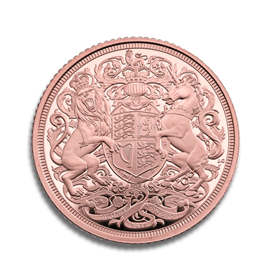 Reverse side of the 2022 Memorial Sovereign Gold Coin featuring the Royal Arms