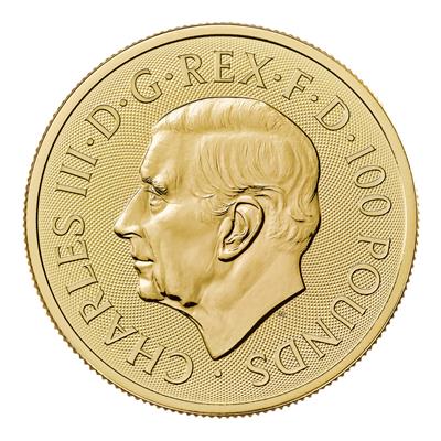 2024 1oz Royal Tudor Beasts, Tudor Dragon Gold Coin obverse featuring King Charles III