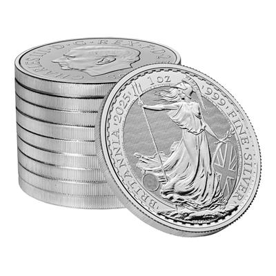 Stack of 2025 1oz Silver Britannia coins