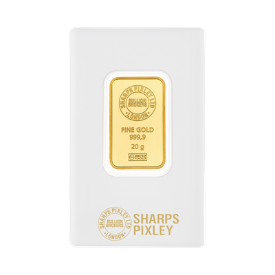 20g Gold Bar by Sharps Pixley in protective packaging