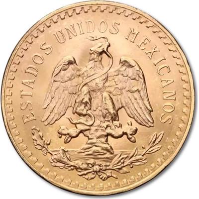 Reverse of the Mexican 50 Pesos Gold Coin featuring an eagle and snake