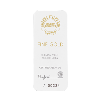 Certificate of authenticity for the 500g Gold Bar by Sharps Pixley