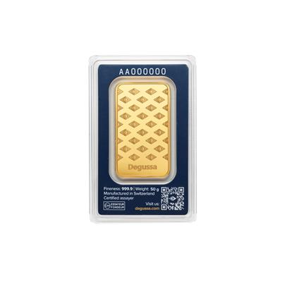 50g Gold Bar - Degussa in blister pack