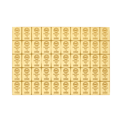 50 x 1g Gold Bars Combi sheet by Sharps Pixley